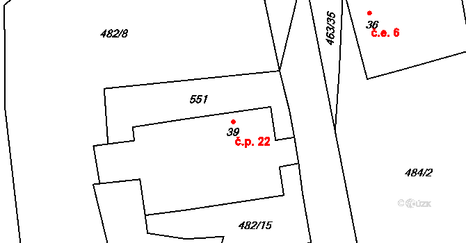 Horní Polžice 22, Bezdružice na parcele st. 39 v KÚ Polžice u Bezdružic, Katastrální mapa