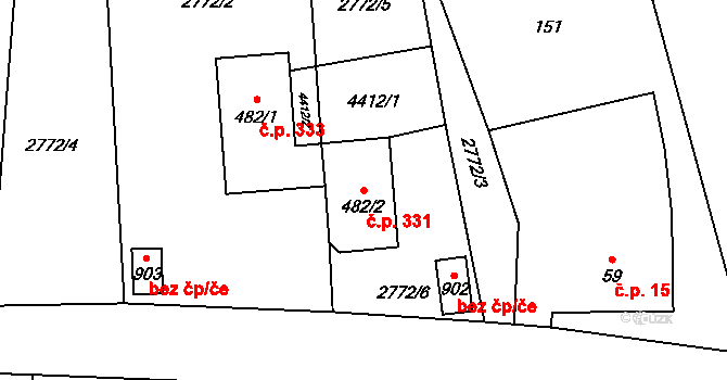 Jedlová 331 na parcele st. 482/2 v KÚ Jedlová u Poličky, Katastrální mapa