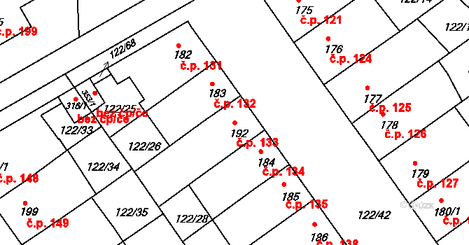 Žalkovice 133 na parcele st. 192 v KÚ Žalkovice, Katastrální mapa