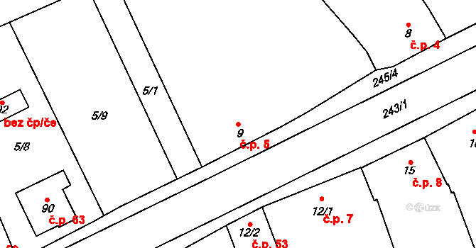 Žerůvky 5, Bystročice na parcele st. 9 v KÚ Žerůvky, Katastrální mapa