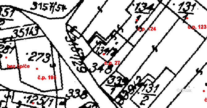 Medlov 27 na parcele st. 586 v KÚ Medlov u Uničova, Katastrální mapa