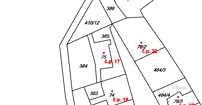 Blešno 17, Třebívlice na parcele st. 75 v KÚ Dřemčice, Katastrální mapa