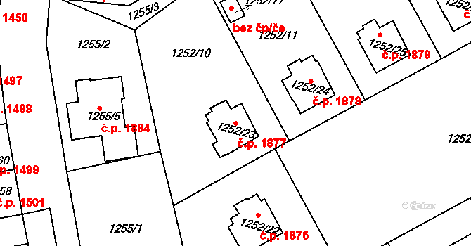 Roudnice nad Labem 1877 na parcele st. 1252/23 v KÚ Roudnice nad Labem, Katastrální mapa