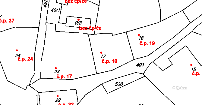 Osek 18 na parcele st. 17 v KÚ Osek u Sobotky, Katastrální mapa