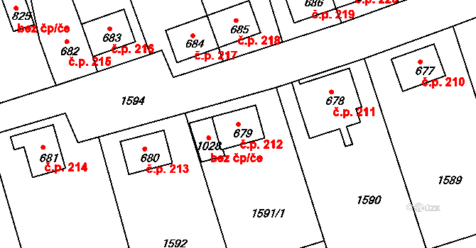Děčín IX-Bynov 212, Děčín na parcele st. 679 v KÚ Bynov, Katastrální mapa