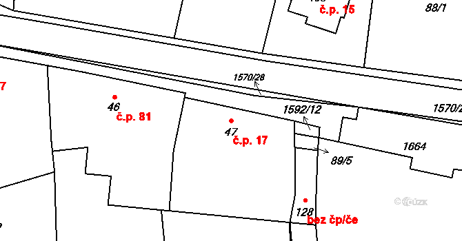 Kladeruby 17 na parcele st. 47 v KÚ Kladeruby, Katastrální mapa