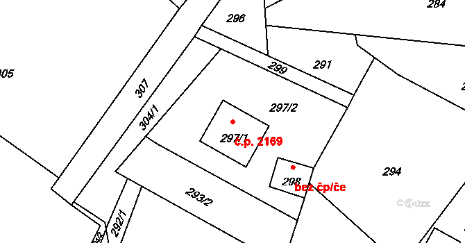 Rožnov pod Radhoštěm 2169 na parcele st. 297/1 v KÚ Hážovice, Katastrální mapa