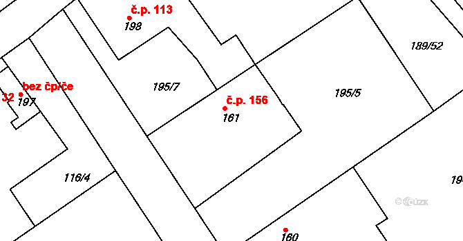 Volanice 156 na parcele st. 161 v KÚ Volanice, Katastrální mapa