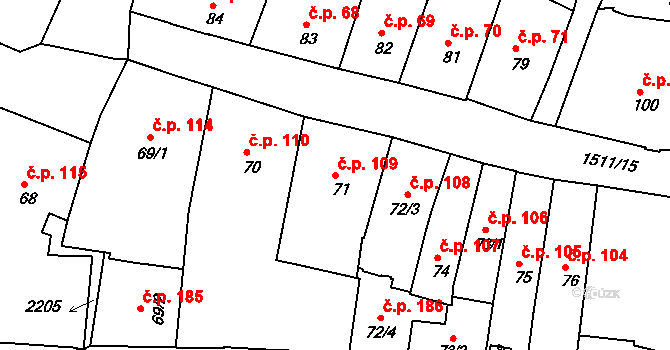 Prachatice I 109, Prachatice na parcele st. 71 v KÚ Prachatice, Katastrální mapa