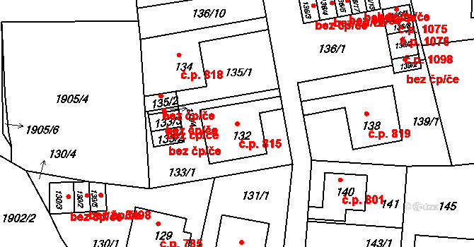 Klíše 815, Ústí nad Labem na parcele st. 132 v KÚ Klíše, Katastrální mapa