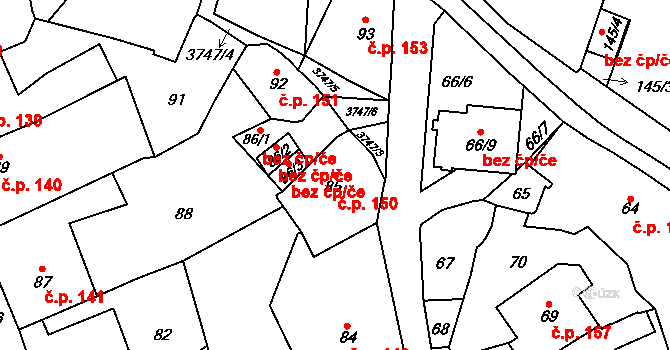 Žamberk 150 na parcele st. 85 v KÚ Žamberk, Katastrální mapa
