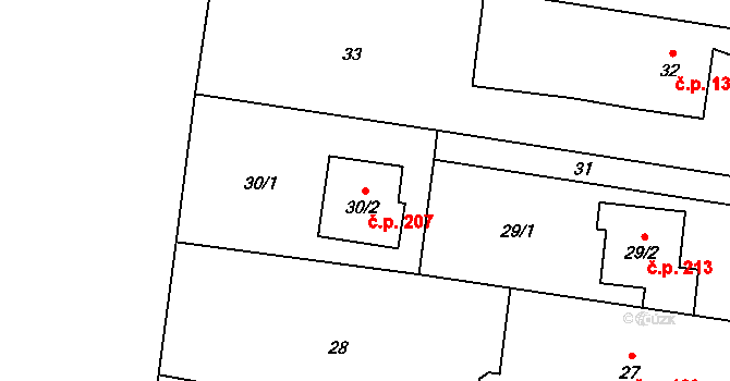 Závada 207, Petrovice u Karviné na parcele st. 30/2 v KÚ Závada nad Olší, Katastrální mapa