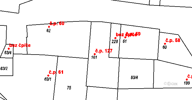 Dymokury 127 na parcele st. 161 v KÚ Dymokury, Katastrální mapa