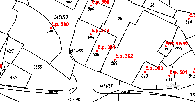 Lysá nad Labem 391 na parcele st. 508 v KÚ Lysá nad Labem, Katastrální mapa