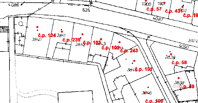 Poděbrady III 102, Poděbrady na parcele st. 3843 v KÚ Poděbrady, Katastrální mapa