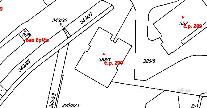 Přední Ptákovice 290, Strakonice na parcele st. 388/1 v KÚ Přední Ptákovice, Katastrální mapa