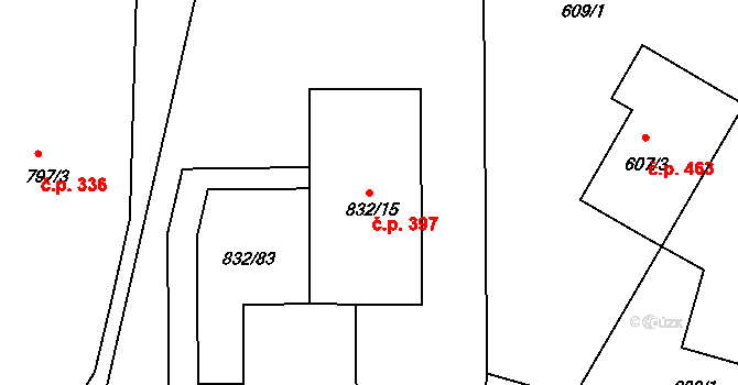 Děčín XXXII-Boletice nad Labem 397, Děčín na parcele st. 832/15 v KÚ Boletice nad Labem, Katastrální mapa