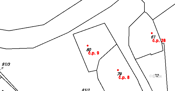 Dubičné 9 na parcele st. 80 v KÚ Dubičné, Katastrální mapa