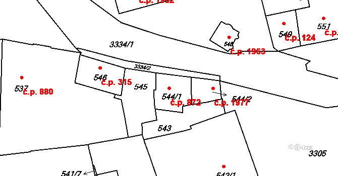 Pelhřimov 872 na parcele st. 544/1 v KÚ Pelhřimov, Katastrální mapa