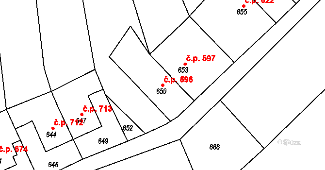 Letovice 596 na parcele st. 650 v KÚ Letovice, Katastrální mapa