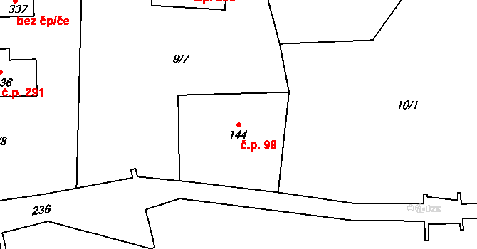 Janské Lázně 98 na parcele st. 144 v KÚ Janské Lázně, Katastrální mapa