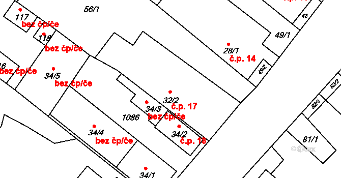 Hrozová 17, Rusín na parcele st. 32/2 v KÚ Hrozová, Katastrální mapa