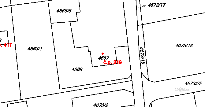 Lískovec 219, Frýdek-Místek na parcele st. 4667 v KÚ Lískovec u Frýdku-Místku, Katastrální mapa