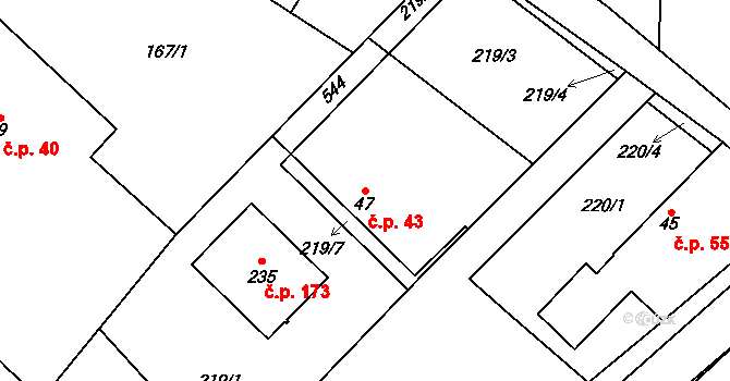 Hoření Vinice 43, Kly na parcele st. 47 v KÚ Záboří u Kel, Katastrální mapa