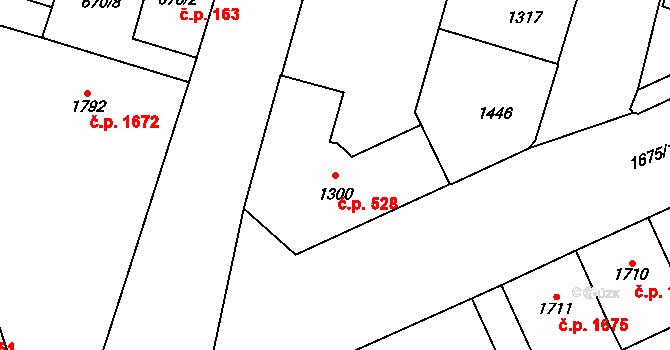Cheb 528 na parcele st. 1300 v KÚ Cheb, Katastrální mapa