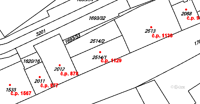 Cheb 1129 na parcele st. 2514/1 v KÚ Cheb, Katastrální mapa