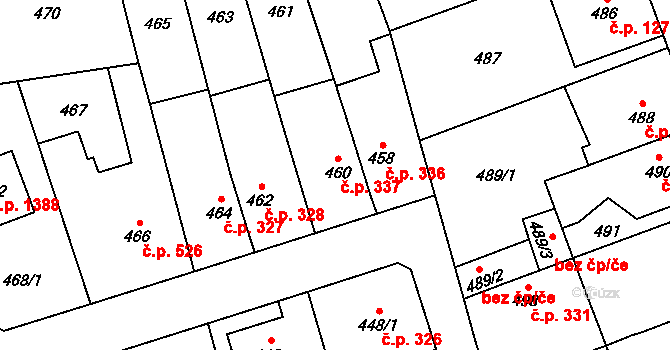 Radotín 337, Praha na parcele st. 460 v KÚ Radotín, Katastrální mapa