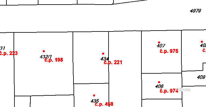 Smíchov 221, Praha na parcele st. 434 v KÚ Smíchov, Katastrální mapa