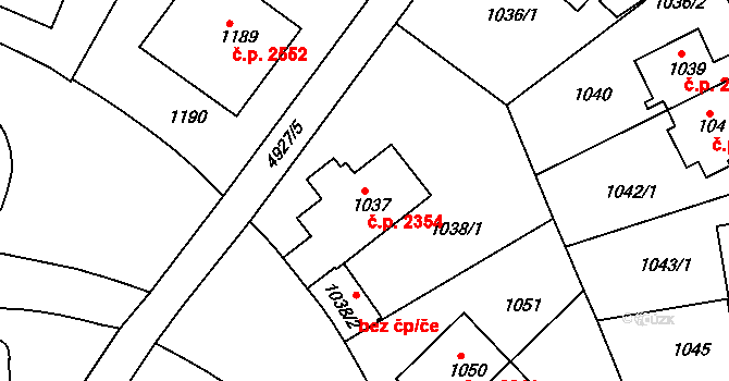 Smíchov 2354, Praha na parcele st. 1037 v KÚ Smíchov, Katastrální mapa