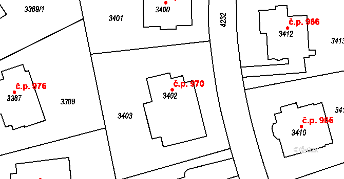 Dejvice 970, Praha na parcele st. 3402 v KÚ Dejvice, Katastrální mapa