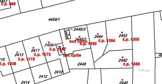 Strašnice 1192, Praha na parcele st. 2445/1 v KÚ Strašnice, Katastrální mapa