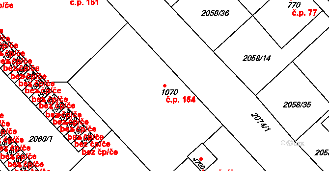 Horní Předměstí 154, Trutnov na parcele st. 1070 v KÚ Trutnov, Katastrální mapa