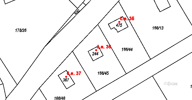 Lhotka 36, Svinaře na parcele st. 244 v KÚ Svinaře, Katastrální mapa