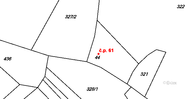 Hutě pod Třemšínem 61, Rožmitál pod Třemšínem na parcele st. 44 v KÚ Hutě pod Třemšínem, Katastrální mapa