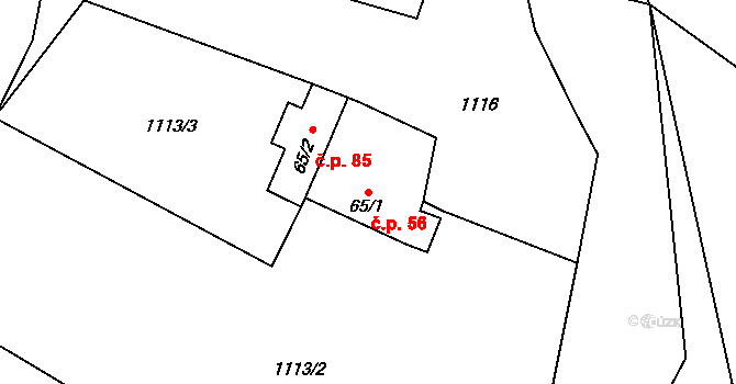 Nihošovice 56 na parcele st. 65/1 v KÚ Nihošovice, Katastrální mapa