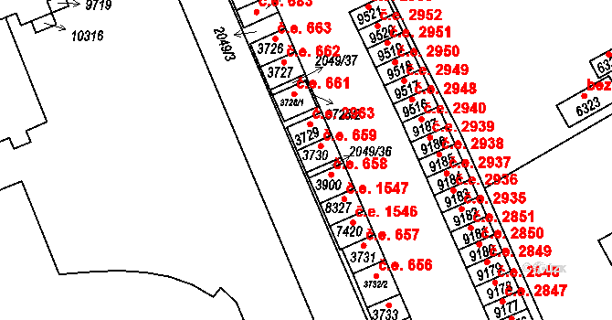 Hodonín 659 na parcele st. 3730 v KÚ Hodonín, Katastrální mapa