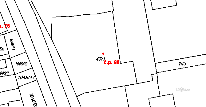 Černovír 86, Olomouc na parcele st. 47/1 v KÚ Černovír, Katastrální mapa
