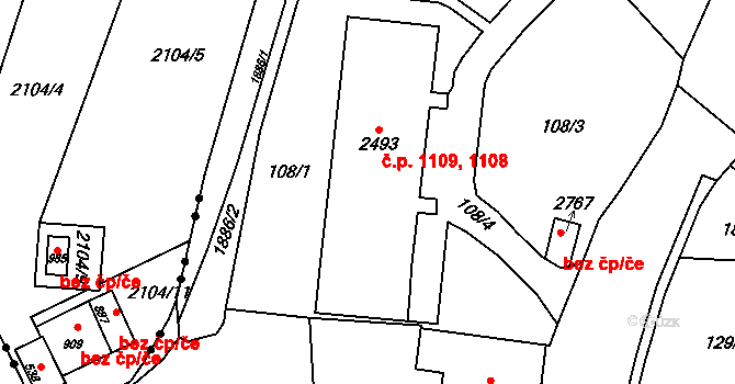 Vrchlabí 1108,1109 na parcele st. 2493 v KÚ Vrchlabí, Katastrální mapa