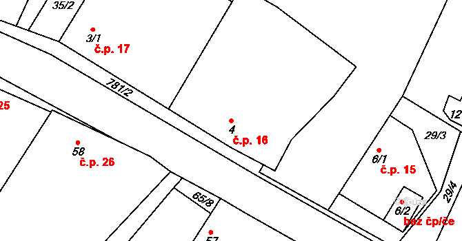 Líšnice 16 na parcele st. 4 v KÚ Líšnice u Mohelnice, Katastrální mapa
