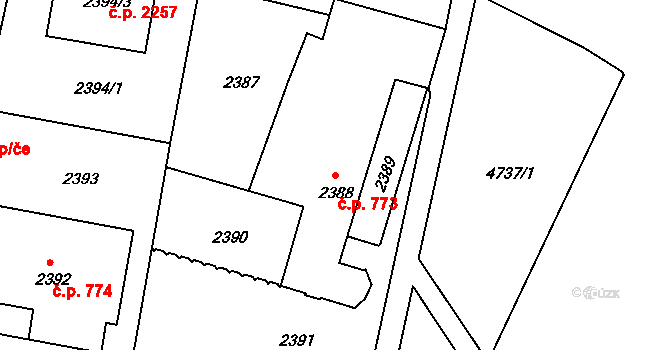 České Budějovice 3 773, České Budějovice na parcele st. 2388 v KÚ České Budějovice 3, Katastrální mapa