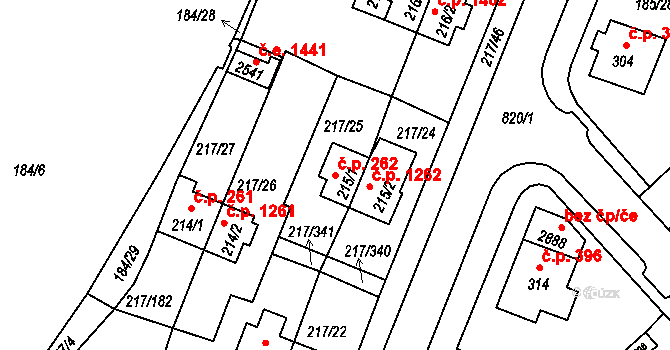 Sezimovo Ústí 262 na parcele st. 215/1 v KÚ Sezimovo Ústí, Katastrální mapa