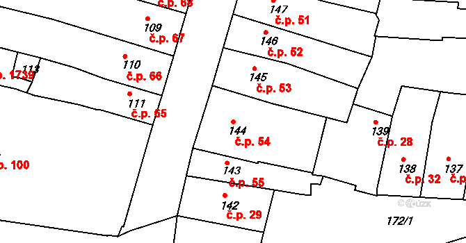 Česká Lípa 54 na parcele st. 144 v KÚ Česká Lípa, Katastrální mapa