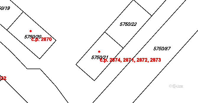 Česká Lípa 2871,2872,2873,2874 na parcele st. 5750/21 v KÚ Česká Lípa, Katastrální mapa