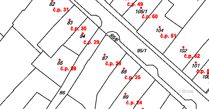 Chomutov 26 na parcele st. 87 v KÚ Chomutov I, Katastrální mapa