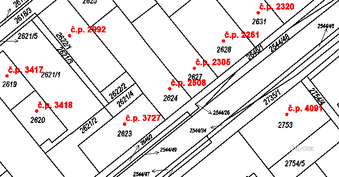 Chomutov 2508 na parcele st. 2624 v KÚ Chomutov II, Katastrální mapa