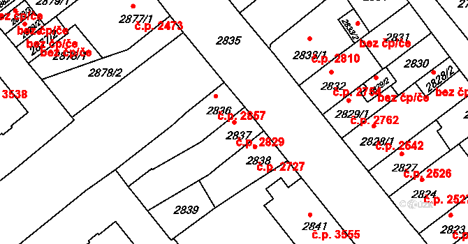 Chomutov 2829 na parcele st. 2837 v KÚ Chomutov II, Katastrální mapa